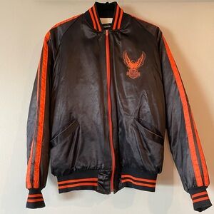 Men's 80's Harley Davidson Black Bomber Satin Jacket - Size Large